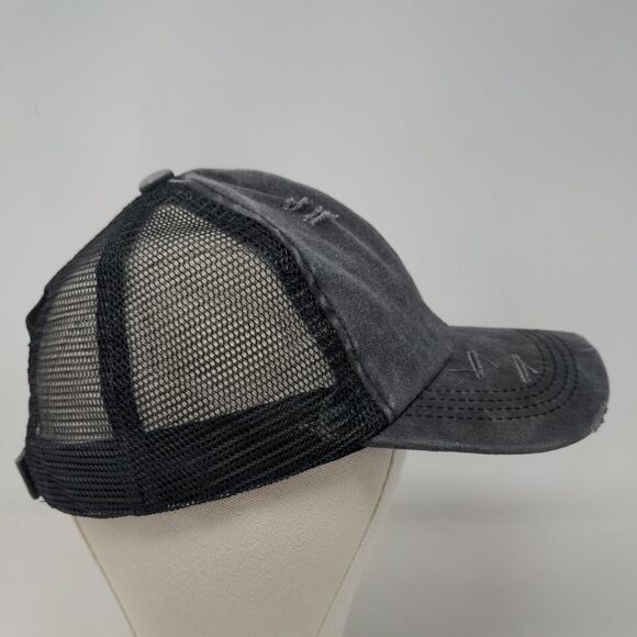 Unbranded Women's Strapback Mesh Back Hat Gray Adjustable Blank Ponytail Hole - Picture 4 of 7